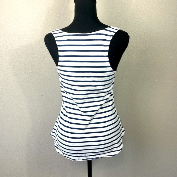 Eileen Fisher Scoop Neck Stripe Tank Sleeveless Tee Shirt Blue/White Nautical L - Picture 3 of 9